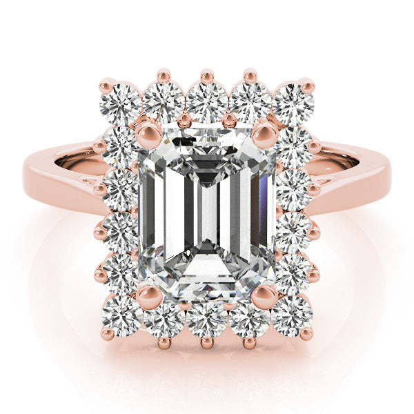 Rose gold Marquise Cut Diamond Halo Ring with Round Brilliant Halo and Solitaire Band