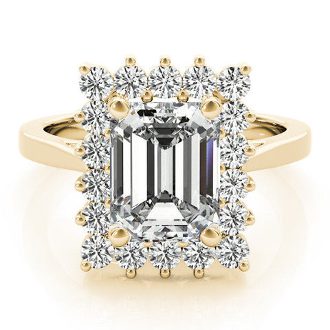 Yellow gold Marquise Cut Diamond Halo Ring with Round Brilliant Halo and Solitaire Band