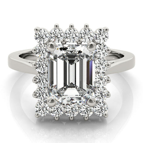 Platinum Round Cut Diamond Halo Ring with Round Brilliant Halo and Solitaire Band