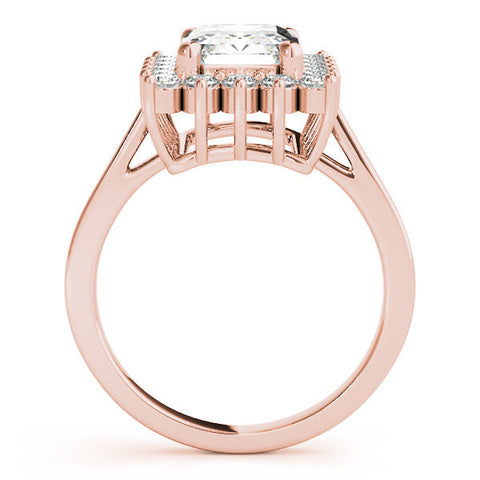 Rose gold Pear Cut Diamond Halo Ring with Round Brilliant Halo and Solitaire Band