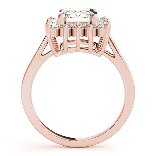 Rose gold Heart Cut Diamond Halo Ring with Round Brilliant Halo and Solitaire Band