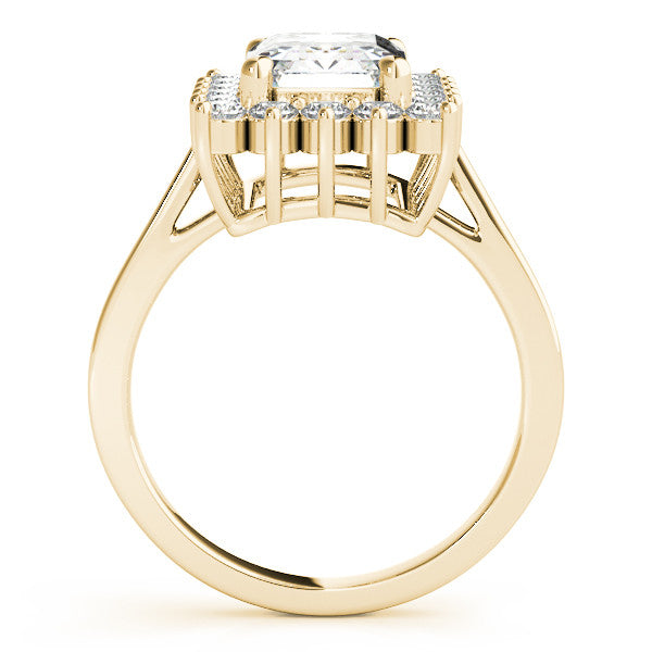 Yellow gold Marquise Cut Diamond Halo Ring with Round Brilliant Halo and Solitaire Band