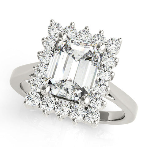White gold Round Cut Diamond Halo Ring with Round Brilliant Halo and Solitaire Band