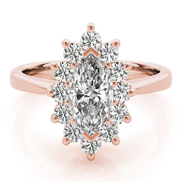 Rose gold Marquise Cluster Halo Diamond Ring with Solitaire Band and Prong Setting
