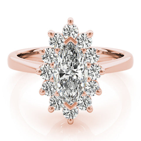 Rose gold Marquise Cluster Halo Diamond Ring with Solitaire Band and Prong Setting