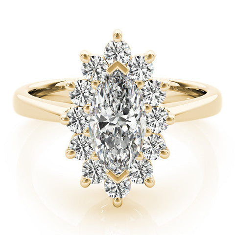Yellow gold Marquise Cluster Halo Diamond Ring with Solitaire Band and Prong Setting