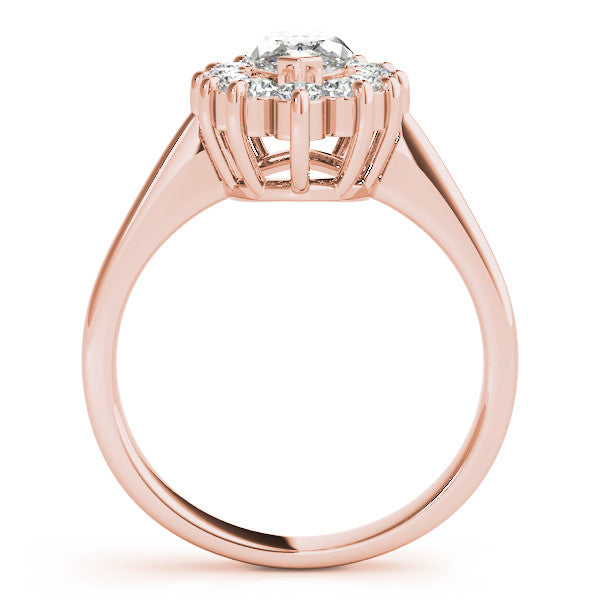 Rose gold Marquise Cluster Halo Diamond Ring with Solitaire Band and Prong Setting
