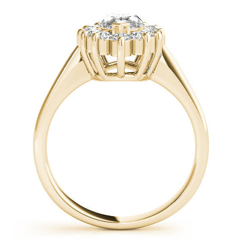 Yellow gold Marquise Cluster Halo Diamond Ring with Solitaire Band and Prong Setting