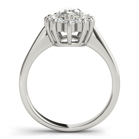 Platinum Marquise Cluster Halo Diamond Ring with Solitaire Band and Prong Setting