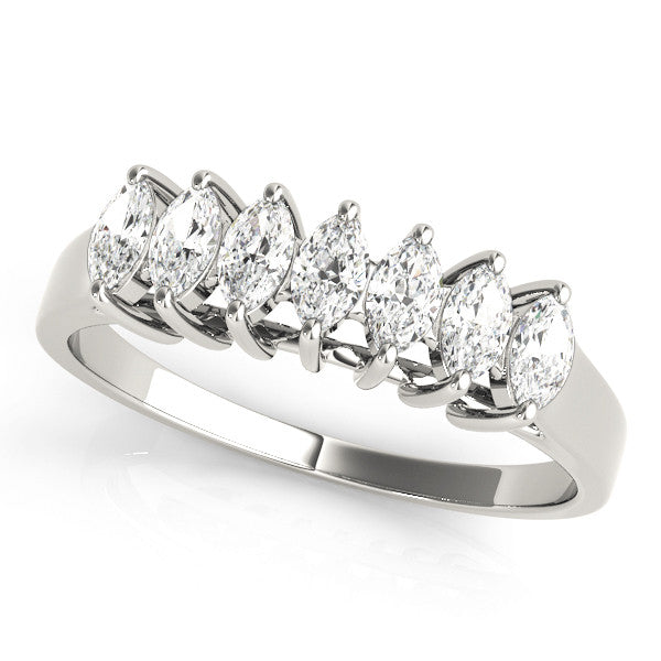 Silver Marquise Diamond Prong Set Silver Curved Band