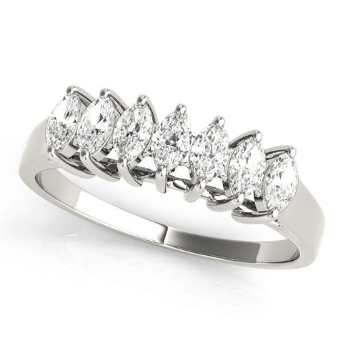 Platinum Marquise Diamond Prong Set White Gold Curved Band