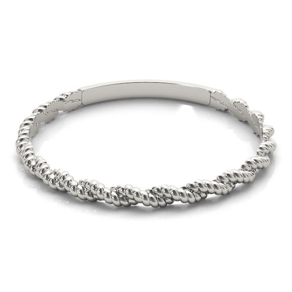 White gold Twisted Rope Solitaire Band with Round Stone and Bezel Setting