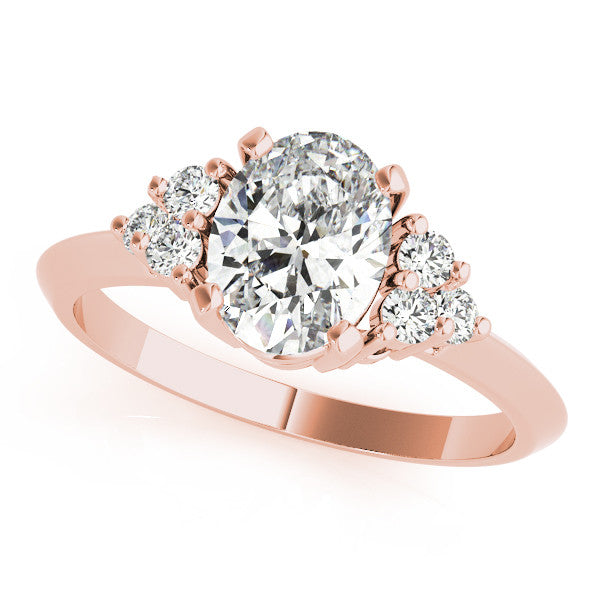 Rose gold Oval Cut Diamond Cluster Ring with Solitaire Band and Four-Prong Setting