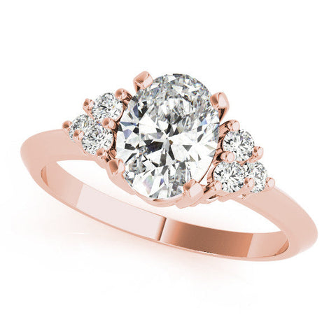 Rose gold Oval Cut Diamond Cluster Ring with Solitaire Band and Four-Prong Setting