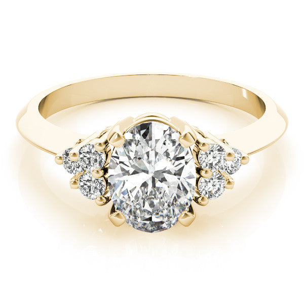 Yellow gold Oval Cut Diamond Cluster Ring with Solitaire Band and Four-Prong Setting