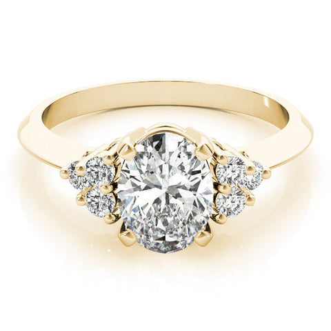 Yellow gold Oval Cut Diamond Cluster Ring with Solitaire Band and Four-Prong Setting
