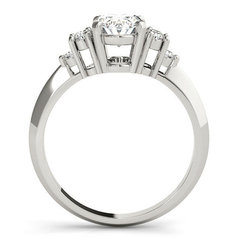Platinum Oval Cut Diamond Cluster Ring with Solitaire Band and Four-Prong Setting