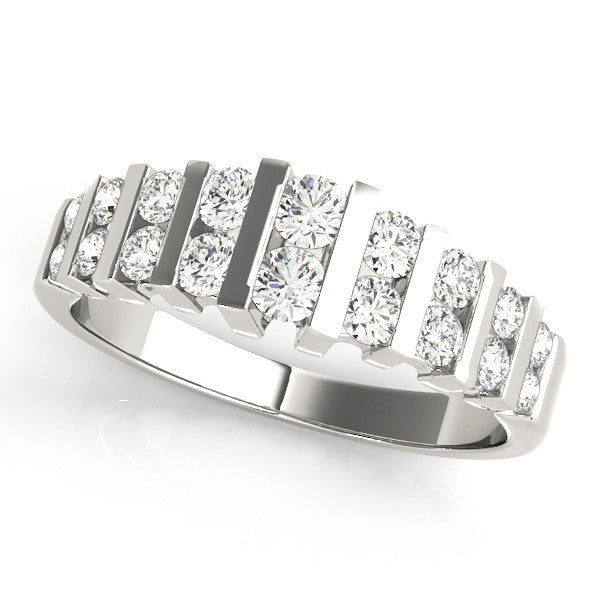 Silver Channel-Set Round Diamond Multi-Row Band