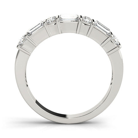 Platinum Channel Set Baguette and Round Diamond Band with Bar Prongs