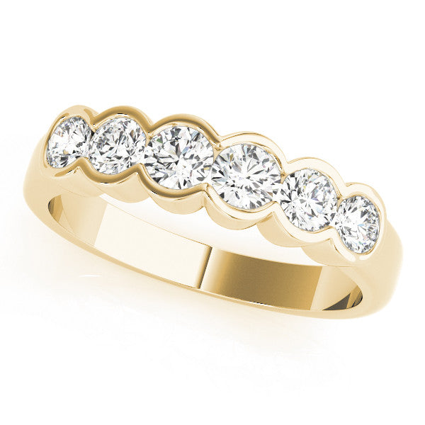 Yellow gold Round Diamond Scalloped Bezel Set Eternity Band