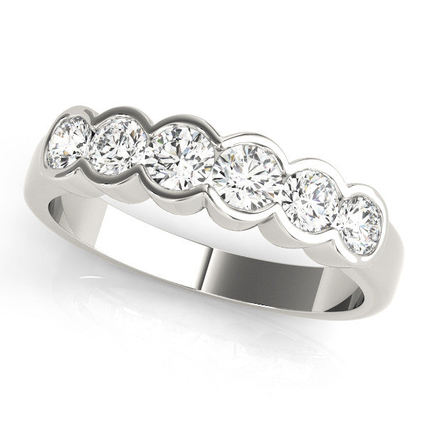 White gold Round Diamond Scalloped Bezel Set Eternity Band