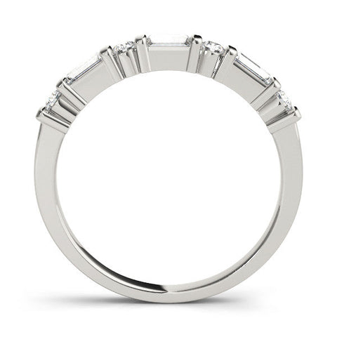 Silver Baguette and Round Diamond Channel Set Half Eternity Band with Bar Prong Setting
