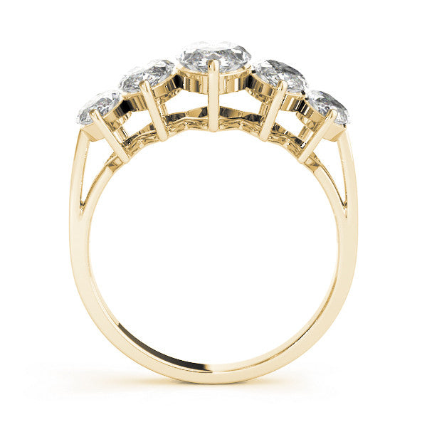 Yellow gold Five-Stone Marquise Diamond Prong Set White Gold Band