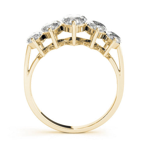 Yellow gold Five-Stone Marquise Diamond Prong Set White Gold Band