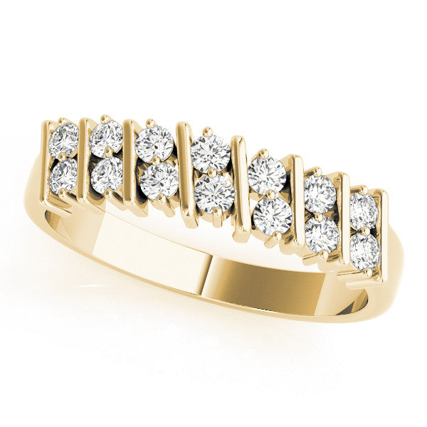 Yellow gold Channel Set Round Diamond Anniversary Band with Vertical Prongs