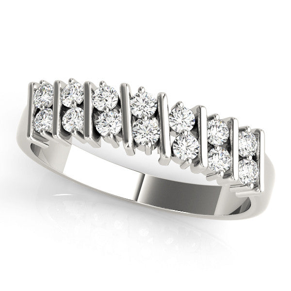 White gold Channel Set Round Diamond Anniversary Band with Vertical Prongs