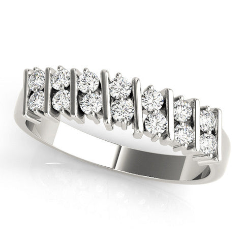 White gold Channel Set Round Diamond Anniversary Band with Vertical Prongs