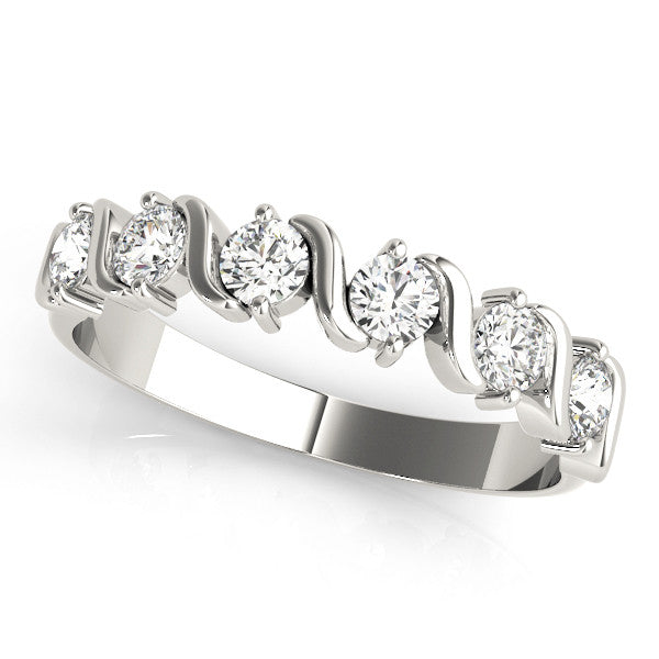 Platinum Round Diamond Half Eternity Band with Wave Prong Setting