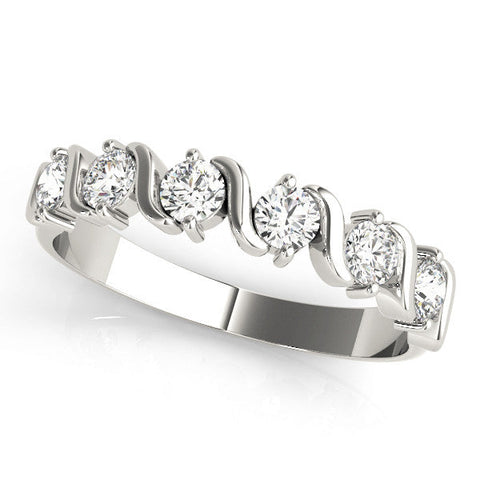 Platinum Round Diamond Half Eternity Band with Wave Prong Setting