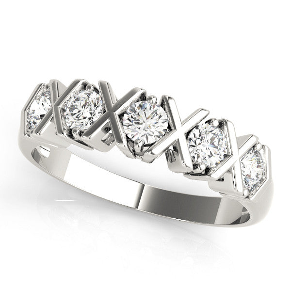 White gold Round Diamond Channel Set X-Prong Band