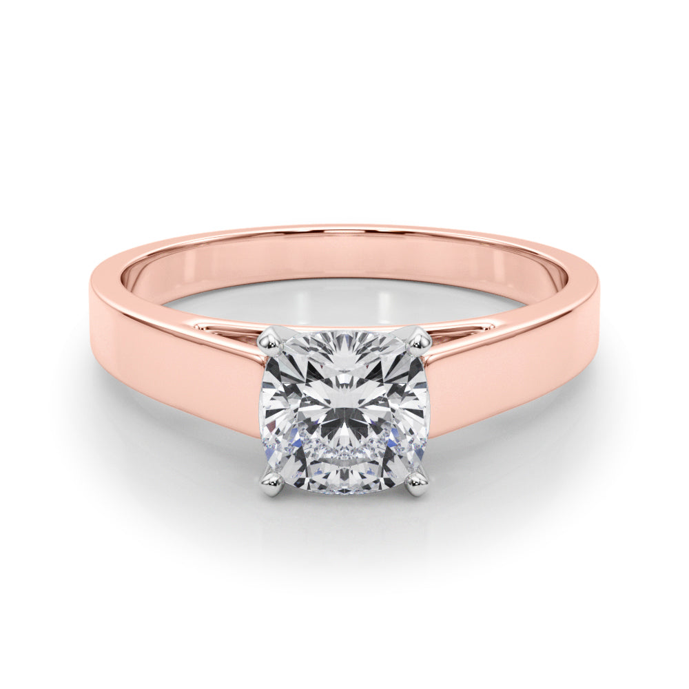 Rose gold Cushion Solitaire Engagement Ring with Four-Prong Setting and Tapered Band