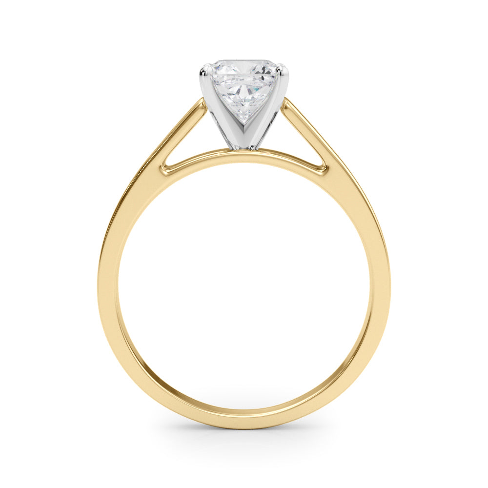Yellow gold Cushion Solitaire Engagement Ring with Four-Prong Setting and Tapered Band