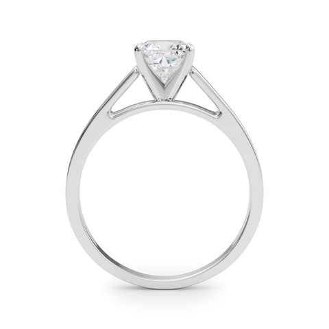 White gold Cushion Solitaire Engagement Ring with Four-Prong Setting and Tapered Band
