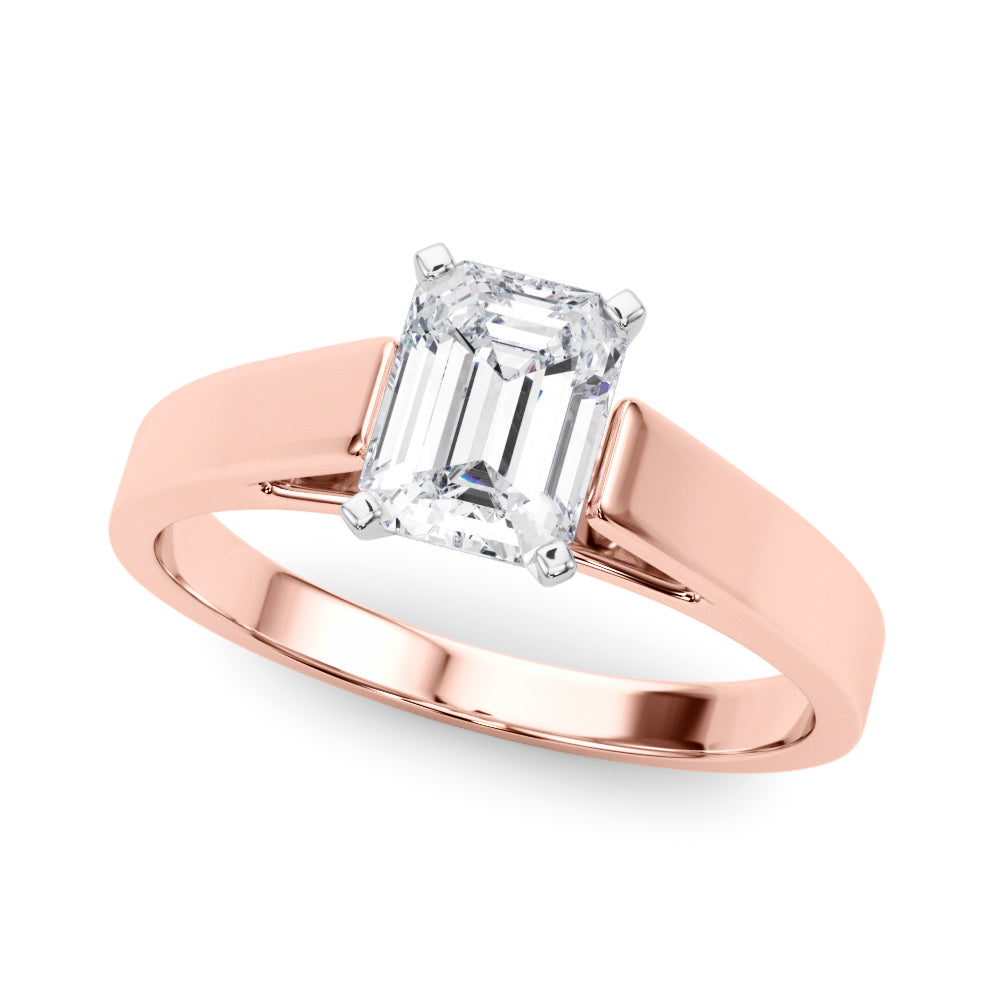 Rose gold Radiant Solitaire Engagement Ring with Four-Prong Setting and Tapered Band