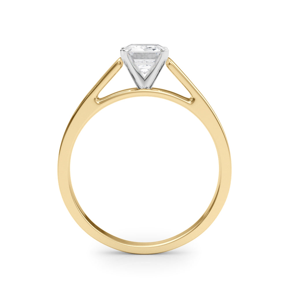Yellow gold Radiant Solitaire Engagement Ring with Four-Prong Setting and Tapered Band
