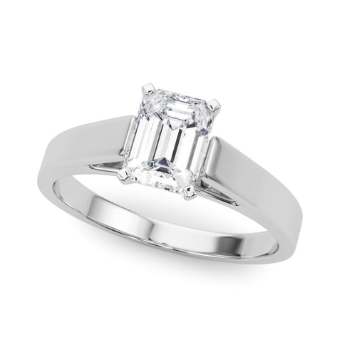 White gold Radiant Solitaire Engagement Ring with Four-Prong Setting and Tapered Band