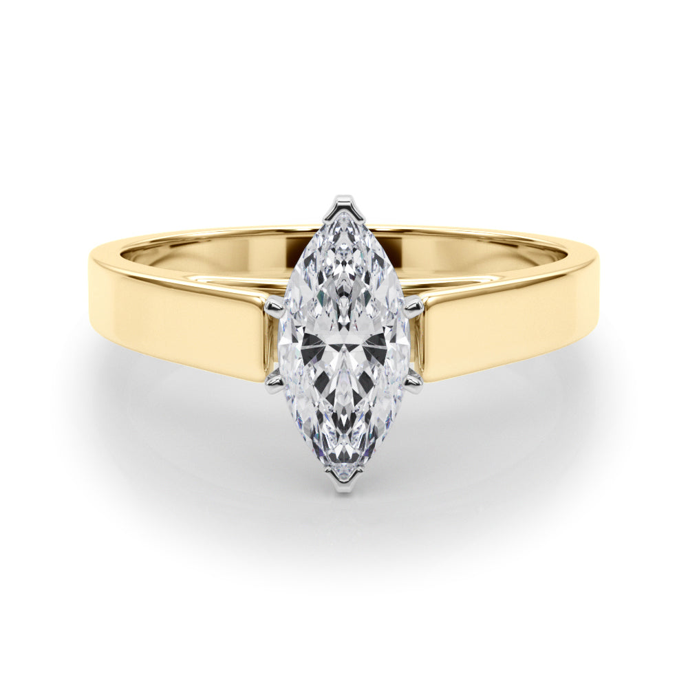 Yellow gold Marquise Solitaire Engagement Ring with Four-Prong Setting and Tapered Band