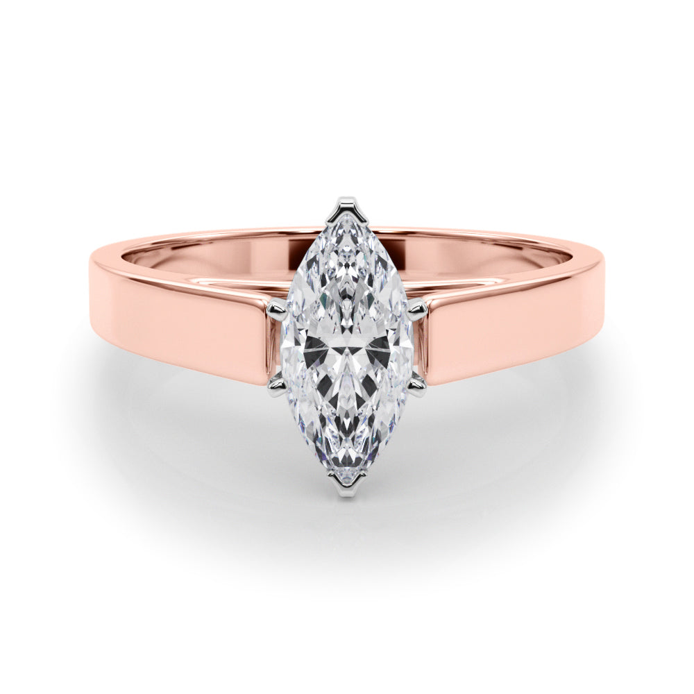 Rose gold Marquise Solitaire Engagement Ring with Four-Prong Setting and Tapered Band