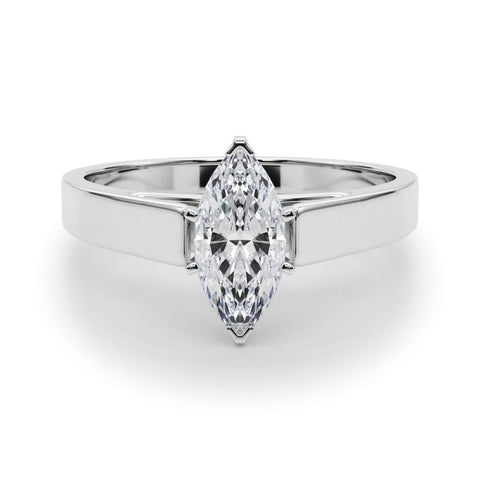 White gold Marquise Solitaire Engagement Ring with Four-Prong Setting and Tapered Band