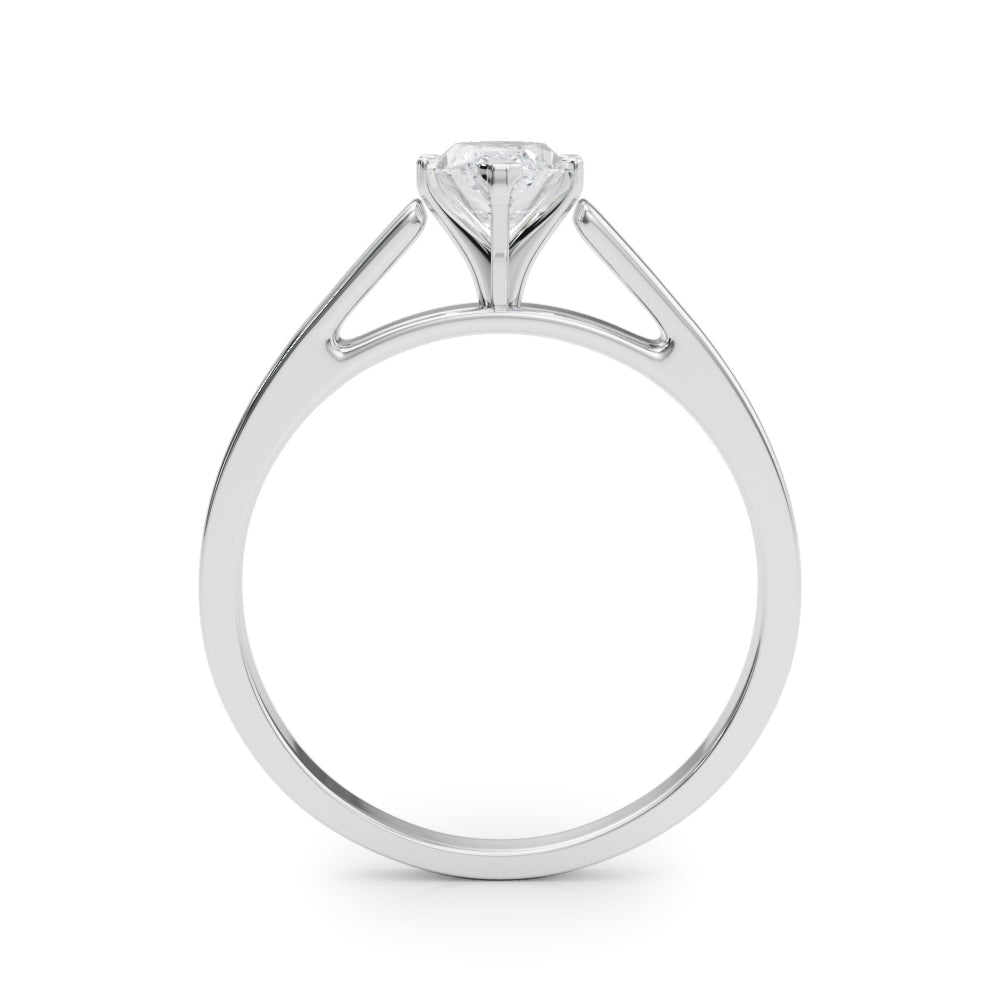 Silver Marquise Solitaire Engagement Ring with Four-Prong Setting and Tapered Band
