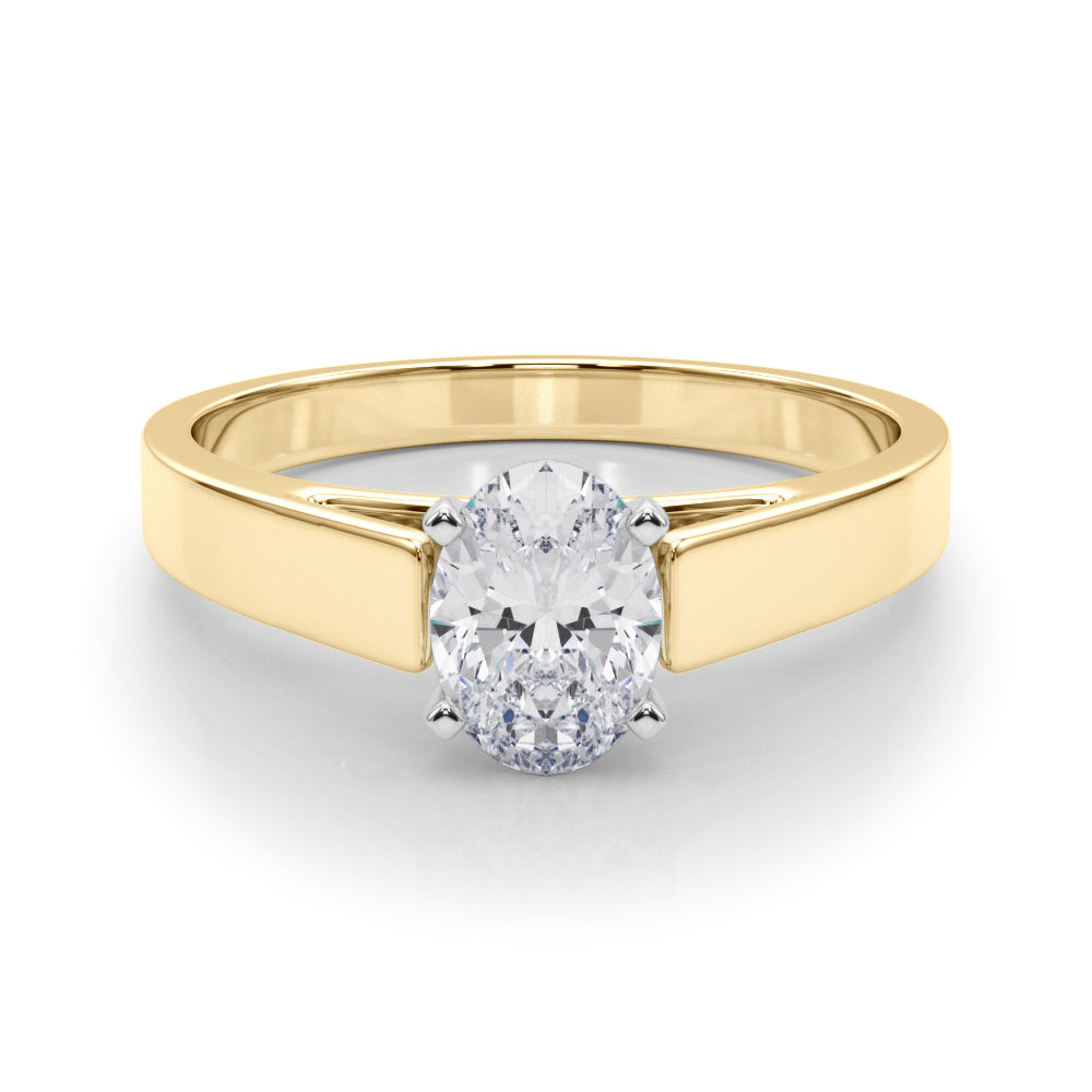 Yellow gold Oval Solitaire Engagement Ring with Four-Prong Setting and Tapered Band