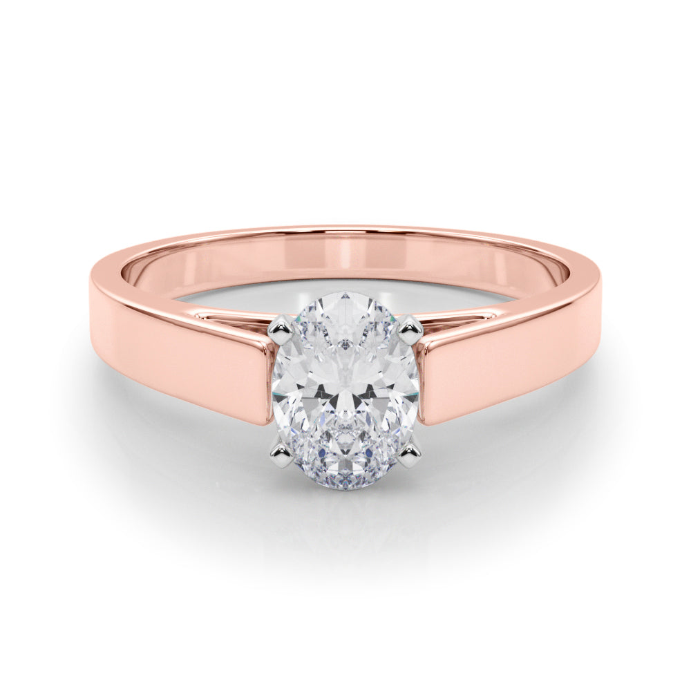 Rose gold Oval Solitaire Engagement Ring with Four-Prong Setting and Tapered Band