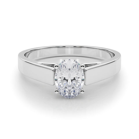 Platinum Oval Solitaire Engagement Ring with Four-Prong Setting and Tapered Band