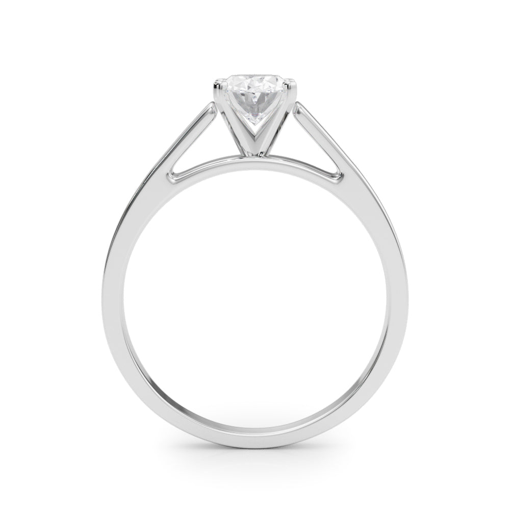 Platinum Oval Solitaire Engagement Ring with Four-Prong Setting and Tapered Band