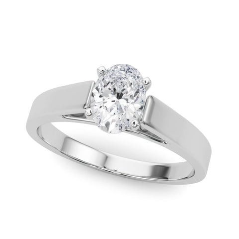 Platinum Oval Solitaire Engagement Ring with Four-Prong Setting and Tapered Band