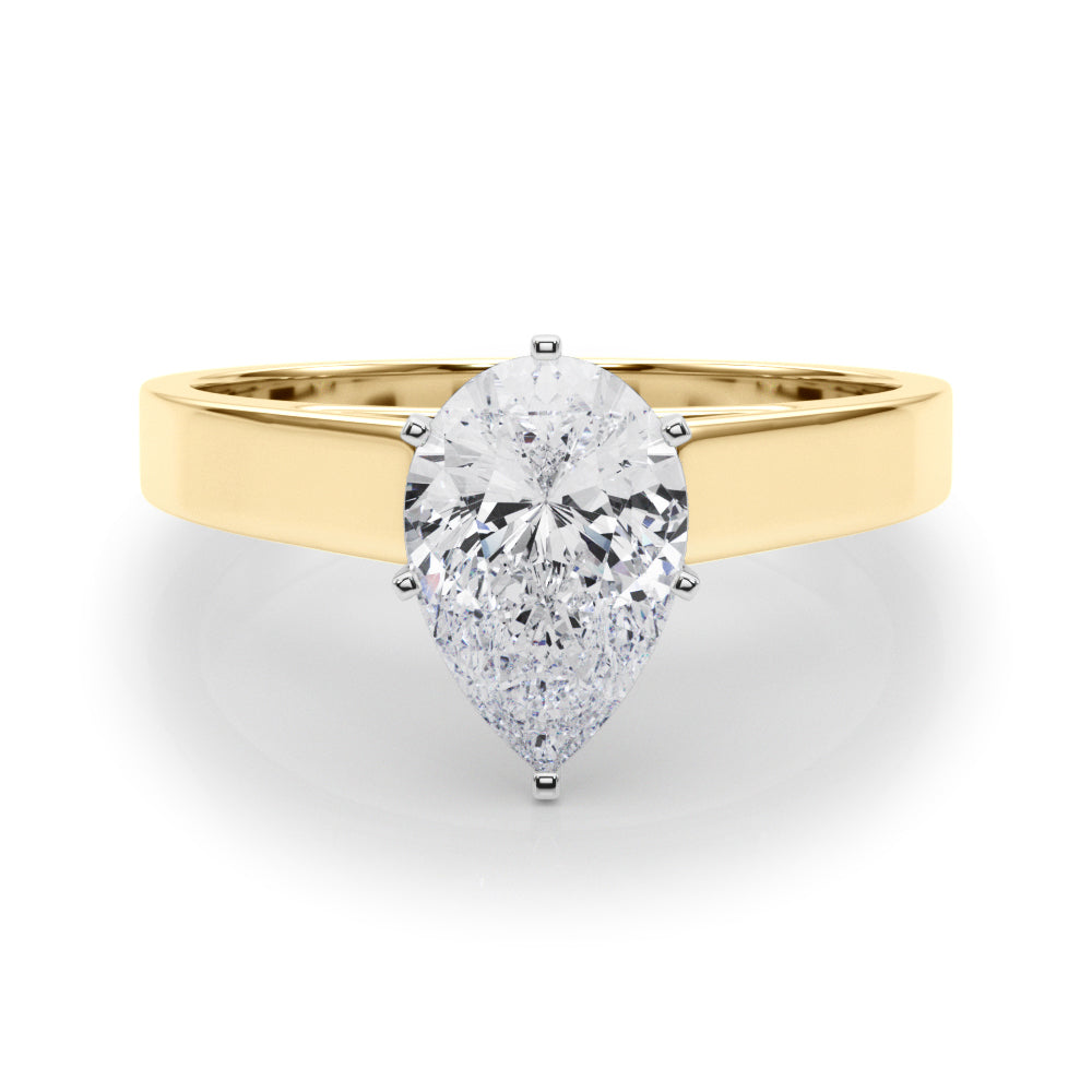 Yellow gold Pear Solitaire Engagement Ring with Six-Prong Setting and Tapered Band